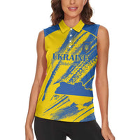 Custom Ukraine Football Women Sleeveless Polo Shirt Blue And Yellow Grunge Style - Wonder Print Shop