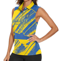 Custom Ukraine Football Women Sleeveless Polo Shirt Blue And Yellow Grunge Style - Wonder Print Shop