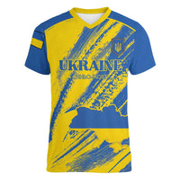 Custom Ukraine Football Women V-Neck T-Shirt Blue And Yellow Grunge Style - Wonder Print Shop