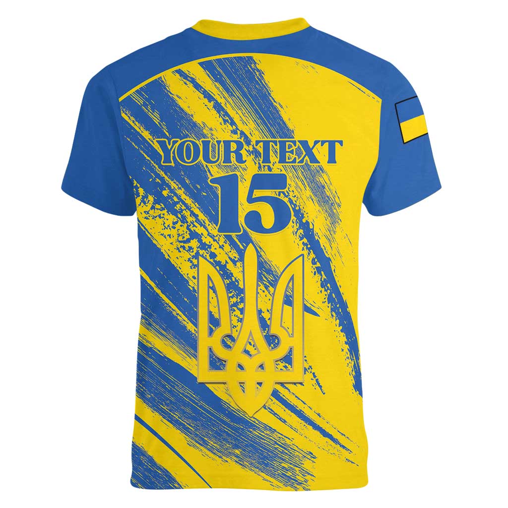 Custom Ukraine Football Women V-Neck T-Shirt Blue And Yellow Grunge Style - Wonder Print Shop
