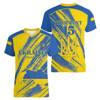 Custom Ukraine Football Women V-Neck T-Shirt Blue And Yellow Grunge Style - Wonder Print Shop