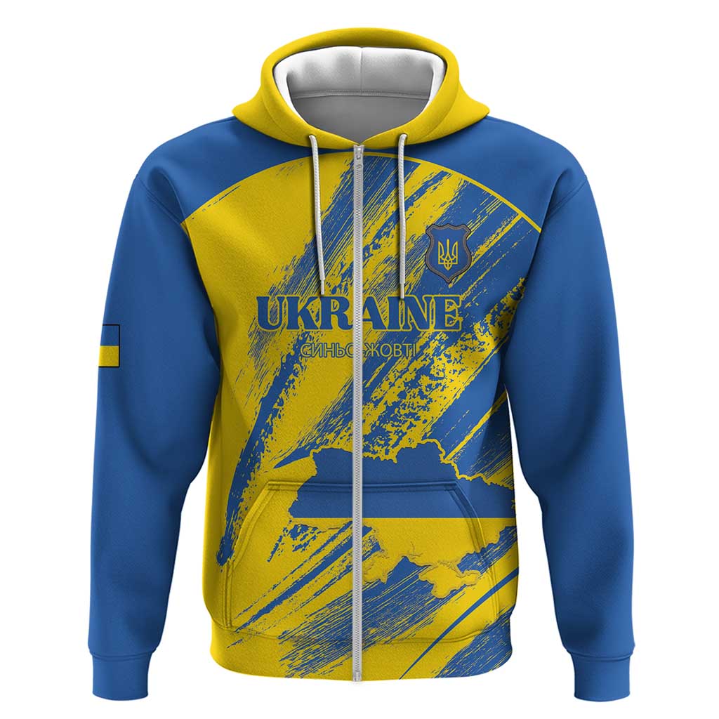 Custom Ukraine Football Zip Hoodie Blue And Yellow Grunge Style - Wonder Print Shop