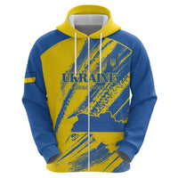 Custom Ukraine Football Zip Hoodie Blue And Yellow Grunge Style - Wonder Print Shop