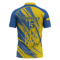 Custom Ukraine Football Zipper Polo Shirt Blue And Yellow Grunge Style - Wonder Print Shop