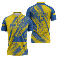 Custom Ukraine Football Zipper Polo Shirt Blue And Yellow Grunge Style - Wonder Print Shop
