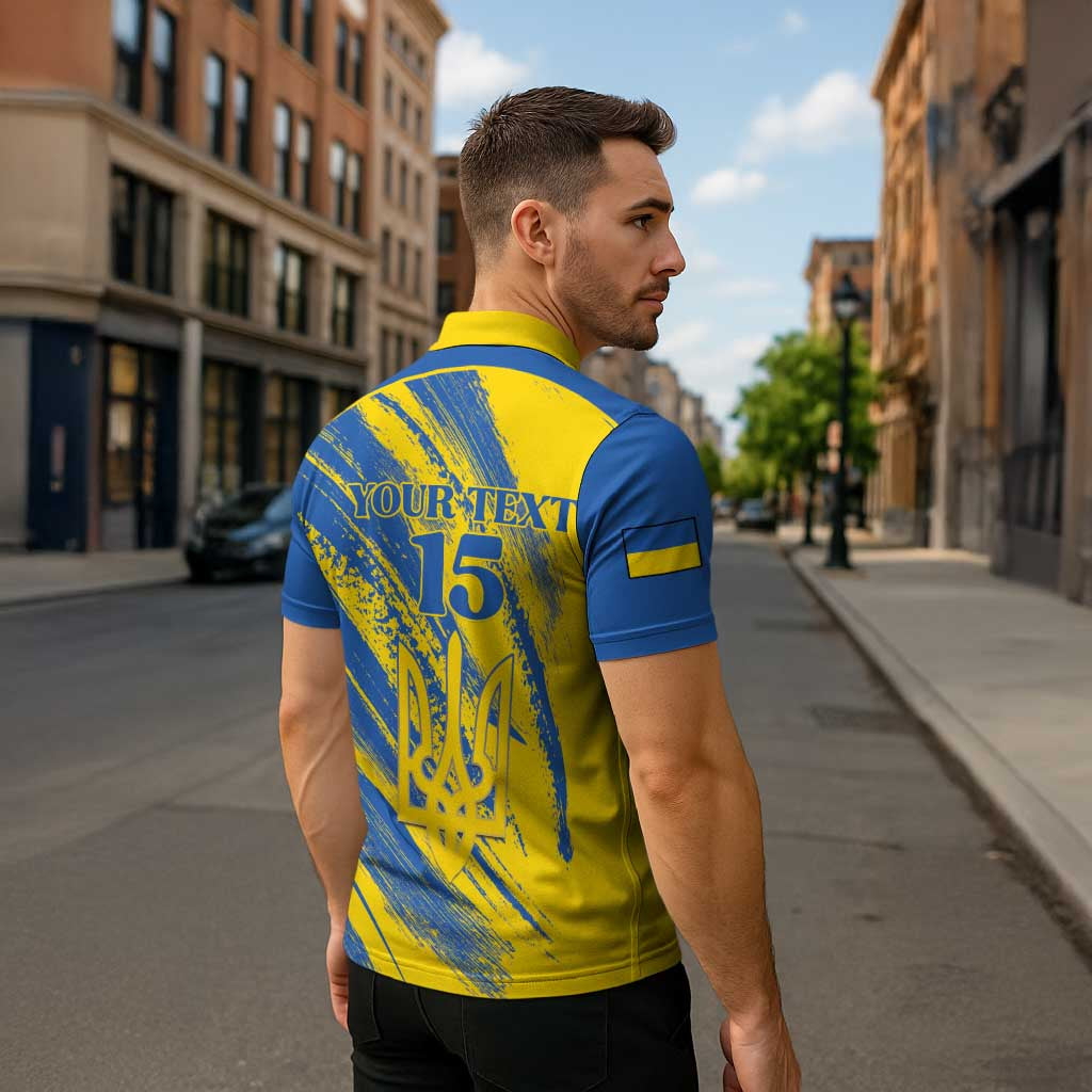 Custom Ukraine Football Zipper Polo Shirt Blue And Yellow Grunge Style - Wonder Print Shop