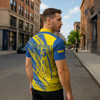 Custom Ukraine Football Zipper Polo Shirt Blue And Yellow Grunge Style - Wonder Print Shop