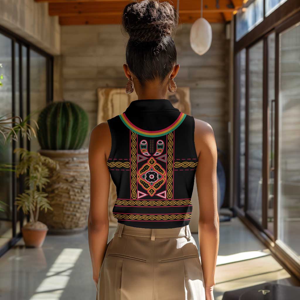 Cameroon Bamenda Women Sleeveless Polo Shirt Toghu Traditional Pattern