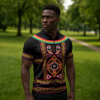 Cameroon Bamenda Zipper Polo Shirt Toghu Traditional Pattern