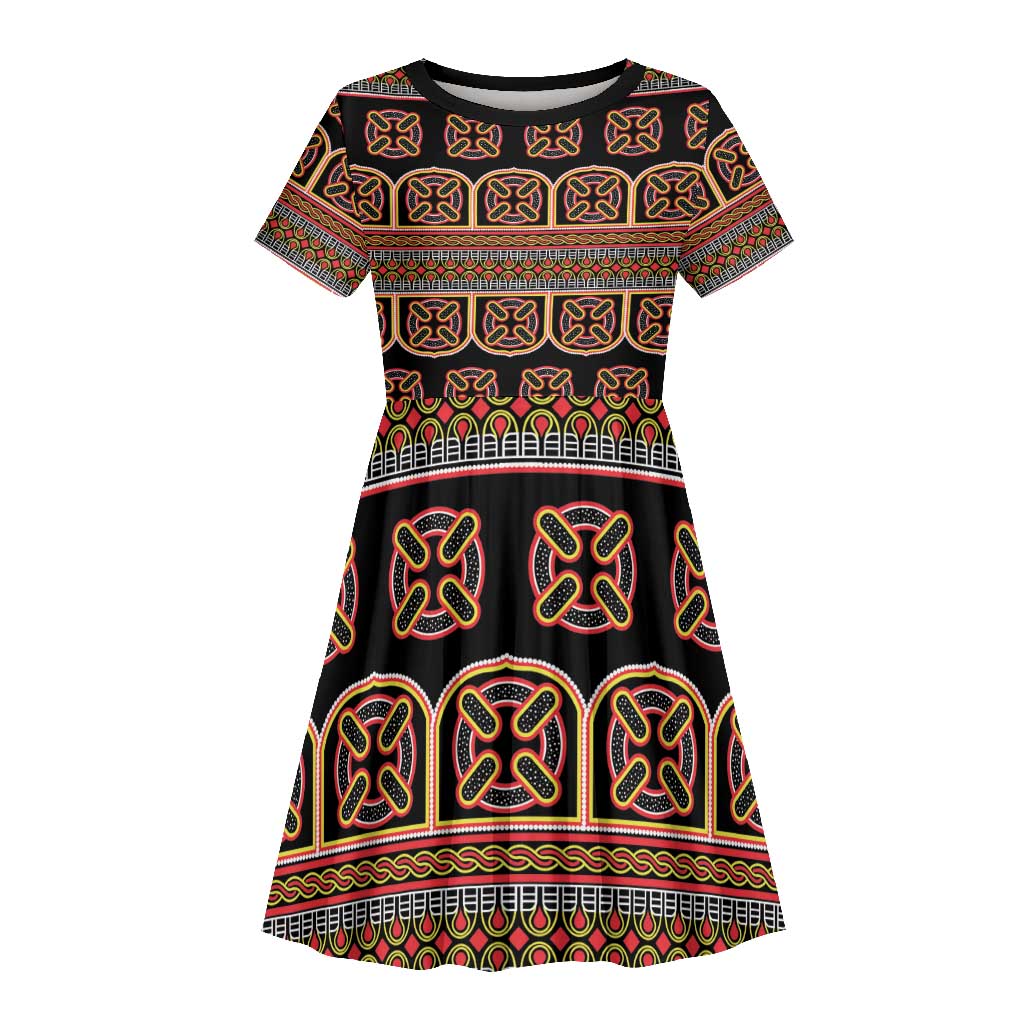 Bamenda Toghu Kid Short Sleeve Dress Cameroon Traditional Pattern