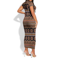 Bamenda Toghu Short Sleeve Bodycon Dress Cameroon Traditional Pattern