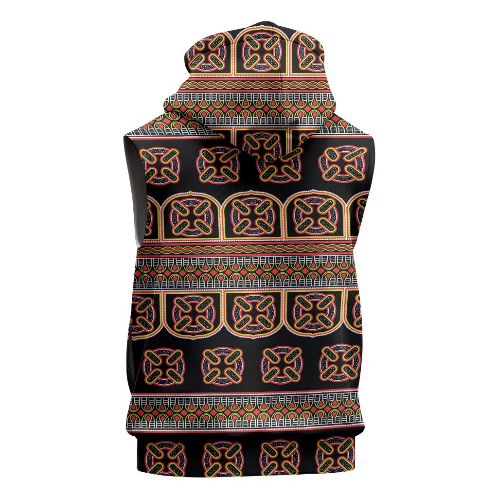 Bamenda Toghu Sleeveless Hoodie Cameroon Traditional Pattern
