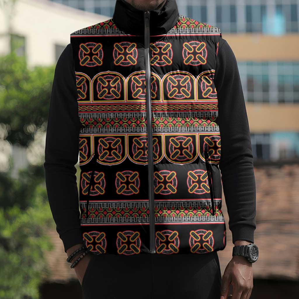 Bamenda Toghu Sleeveless Puffer Jacket Cameroon Traditional Pattern