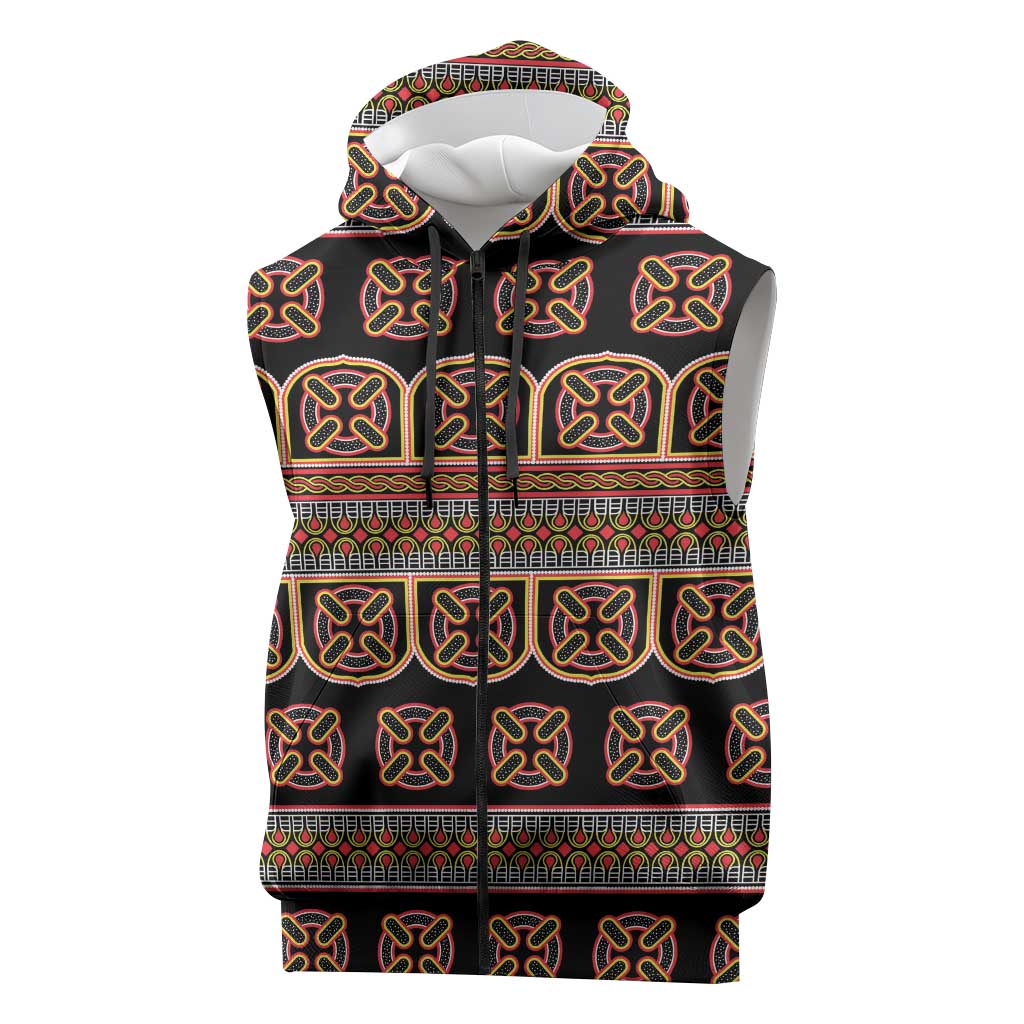Bamenda Toghu Sleeveless Zip Hoodie Cameroon Traditional Pattern