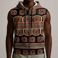 Bamenda Toghu Sleeveless Zip Hoodie Cameroon Traditional Pattern