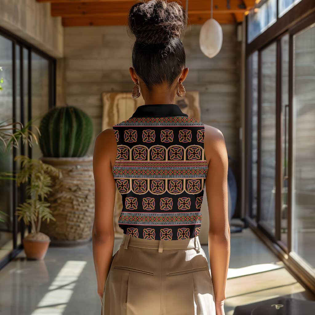 Bamenda Toghu Women Sleeveless Polo Shirt Cameroon Traditional Pattern