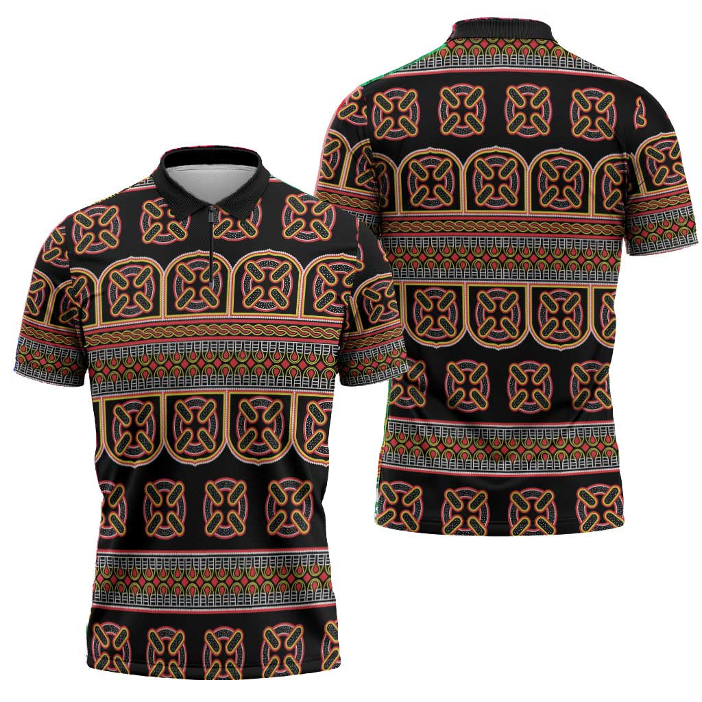 Bamenda Toghu Zipper Polo Shirt Cameroon Traditional Pattern