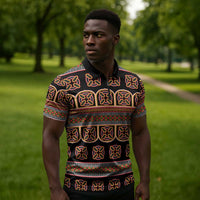 Bamenda Toghu Zipper Polo Shirt Cameroon Traditional Pattern