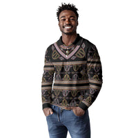 Cameroon Long Sleeve Polo Shirt Toghu Pattern Heritage