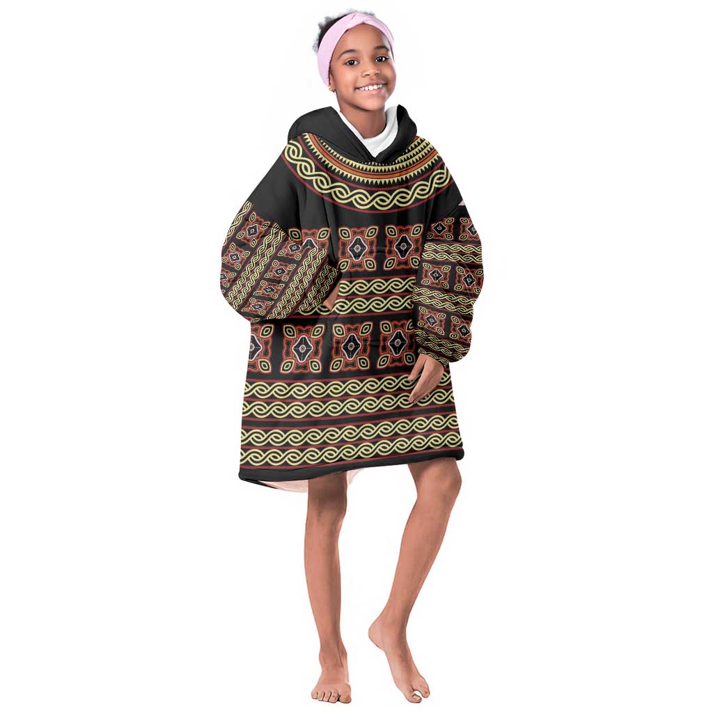 Cameroon Traditional Pattern Kid Wearable Blanket Hoodie Bamenda Royal Toghu