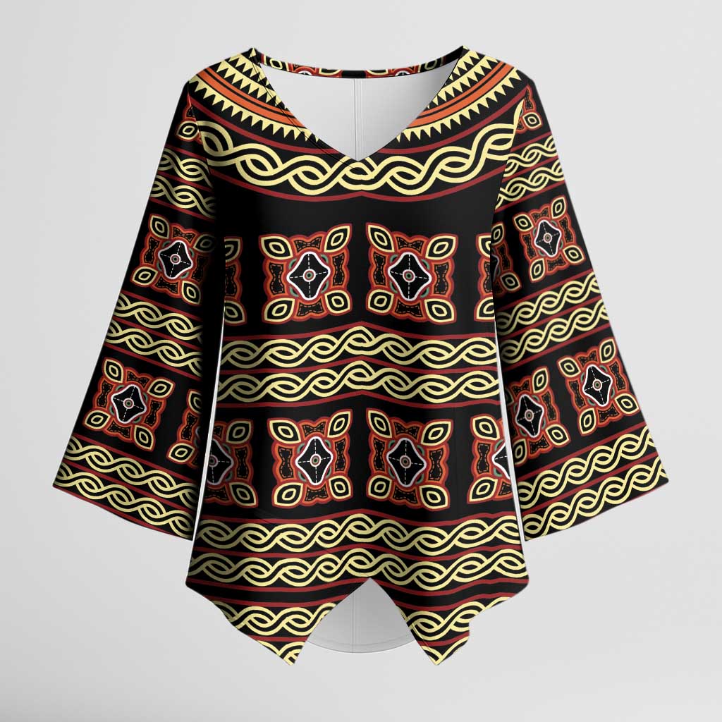 Cameroon Traditional Pattern Kimono Sleeve Blouse Bamenda Royal Toghu