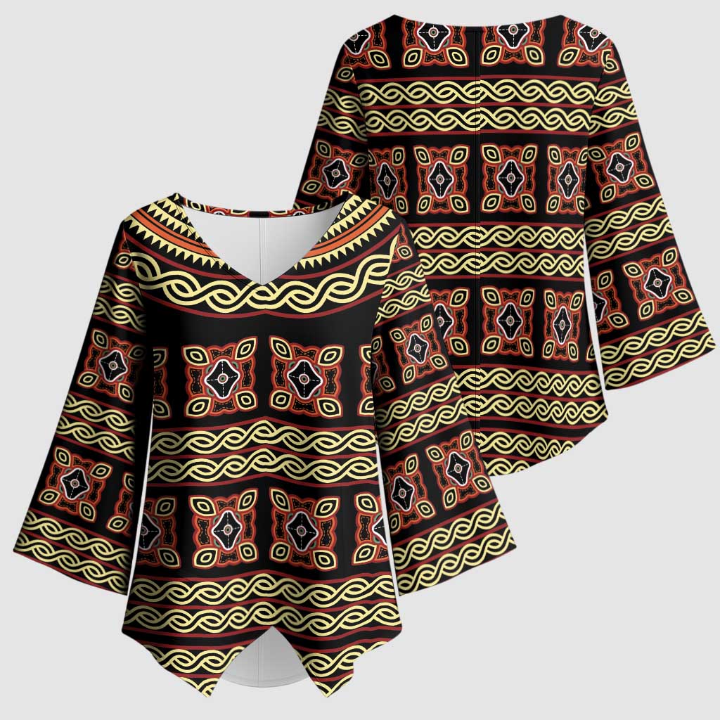 Cameroon Traditional Pattern Kimono Sleeve Blouse Bamenda Royal Toghu