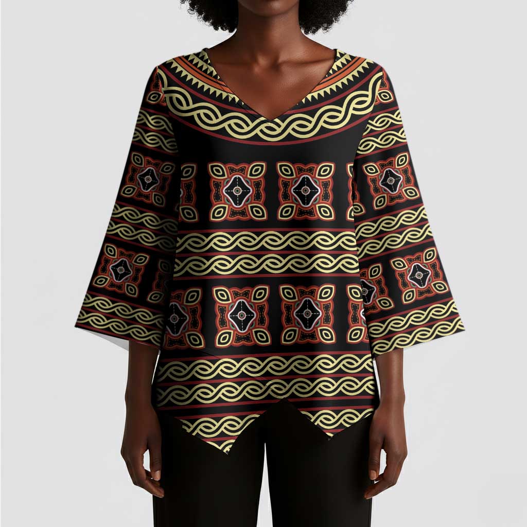 Cameroon Traditional Pattern Kimono Sleeve Blouse Bamenda Royal Toghu