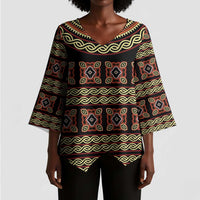 Cameroon Traditional Pattern Kimono Sleeve Blouse Bamenda Royal Toghu