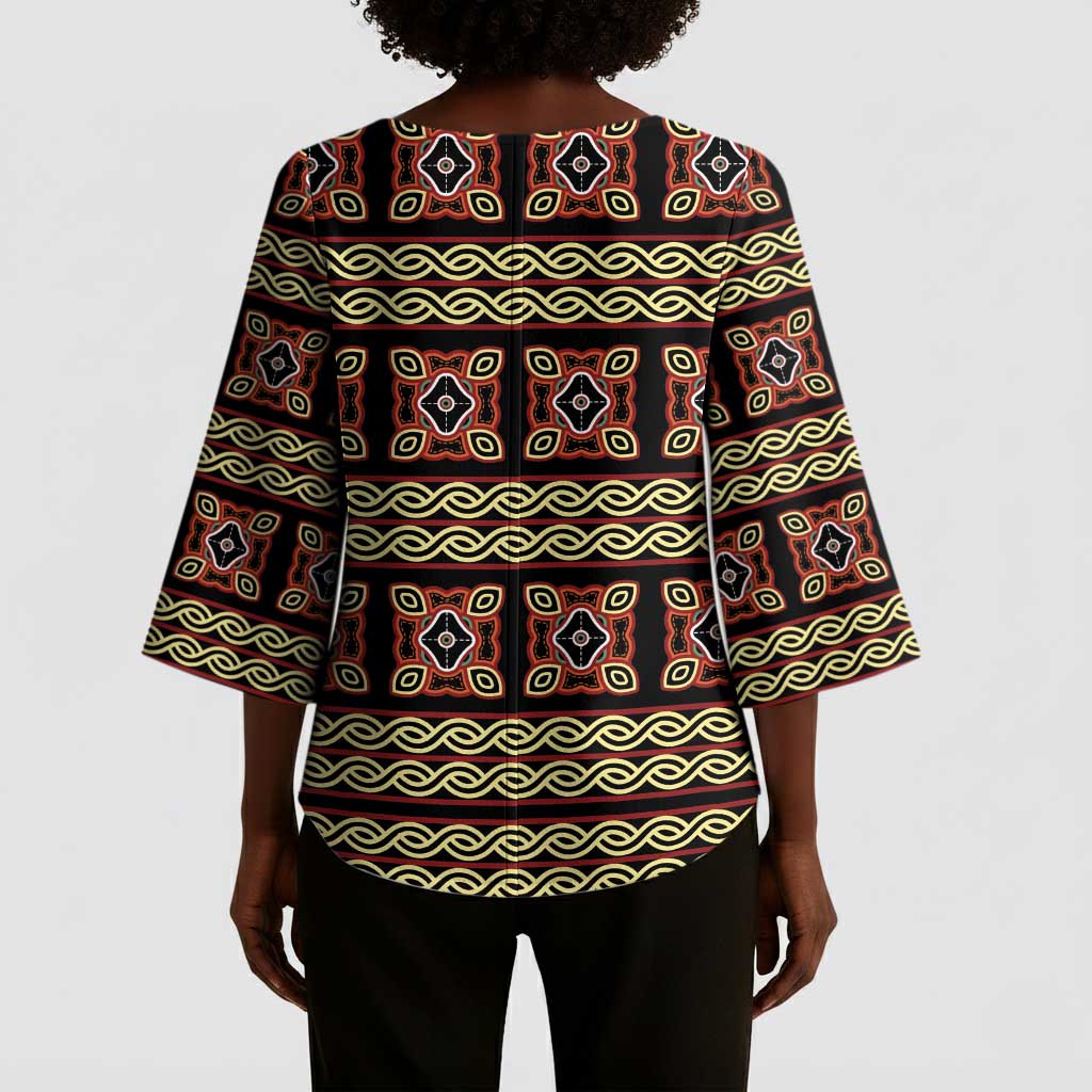 Cameroon Traditional Pattern Kimono Sleeve Blouse Bamenda Royal Toghu