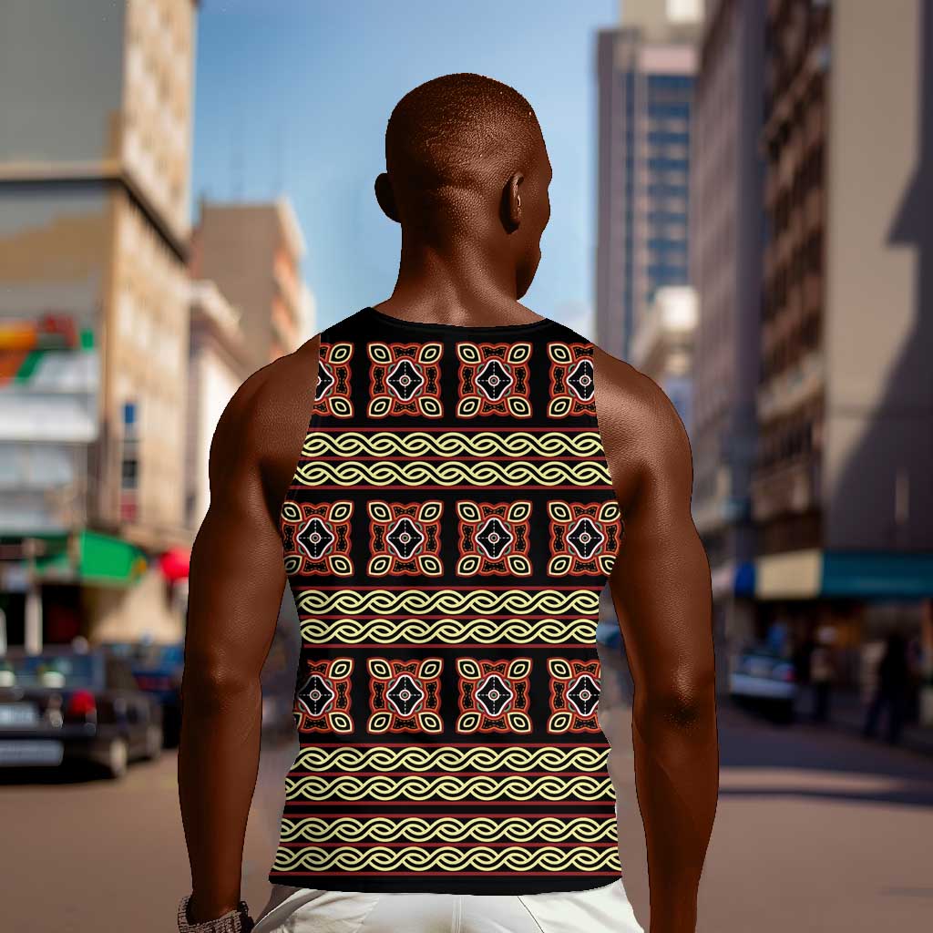 Cameroon Traditional Pattern Men Tank Top Bamenda Royal Toghu