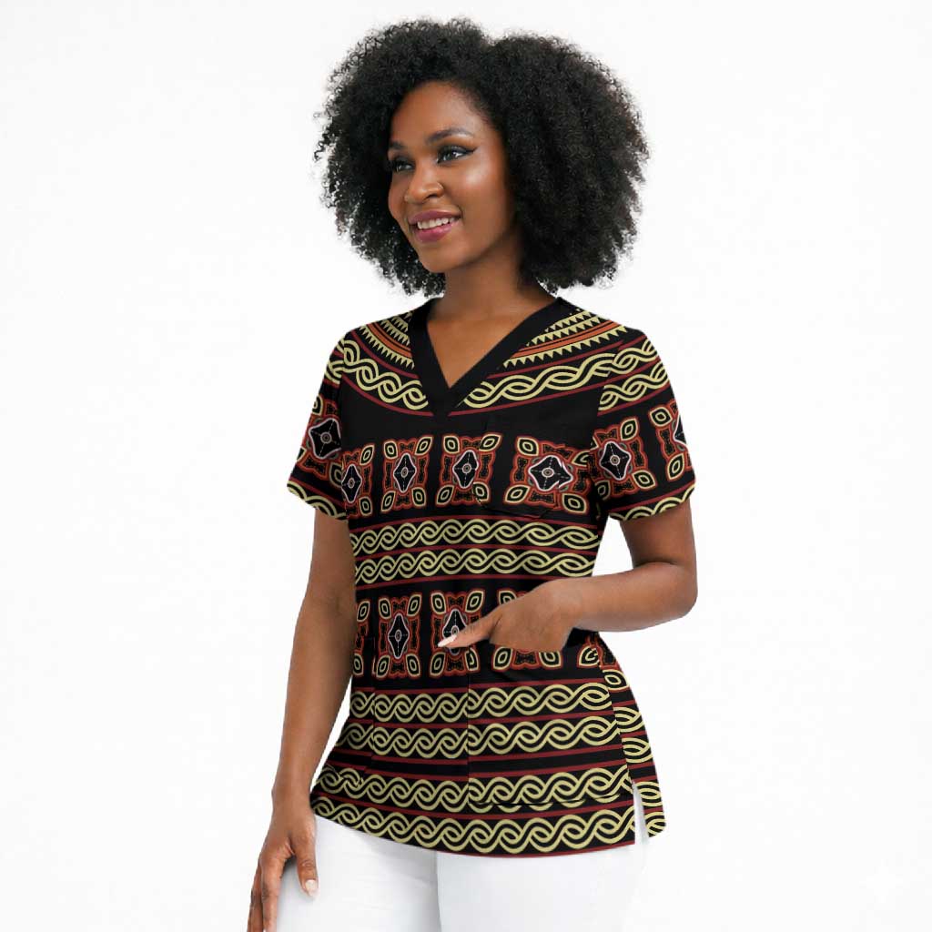Cameroon Traditional Pattern Scrub Top Bamenda Royal Toghu