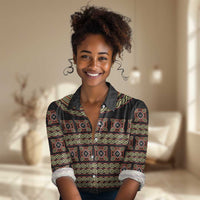 Cameroon Traditional Pattern Women Casual Shirt Bamenda Royal Toghu