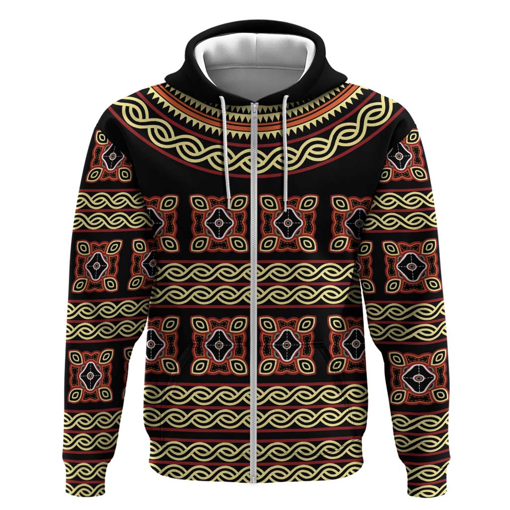 Cameroon Traditional Pattern Zip Hoodie Bamenda Royal Toghu
