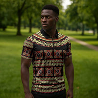 Cameroon Traditional Pattern Zipper Polo Shirt Bamenda Royal Toghu