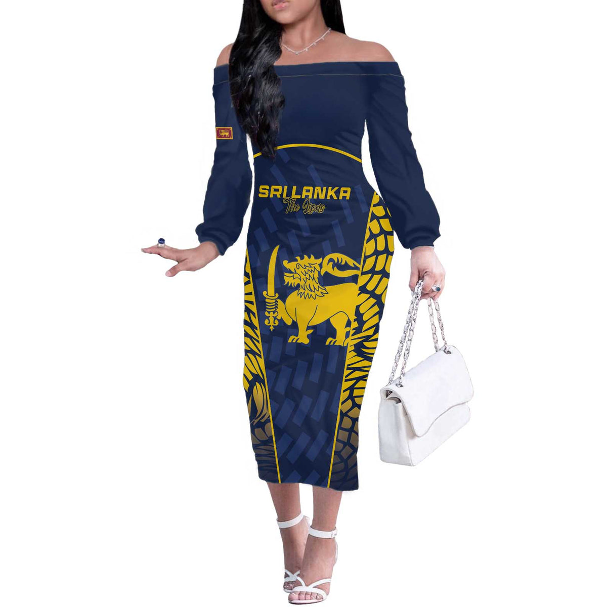 Custom Sri Lanka Cricket Off The Shoulder Long Sleeve Dress Go Champions Lions