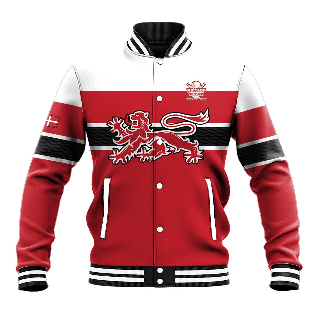 Custom Denmark Ice Hockey 2026 Baseball Jacket Fight for Glory Red Jersey