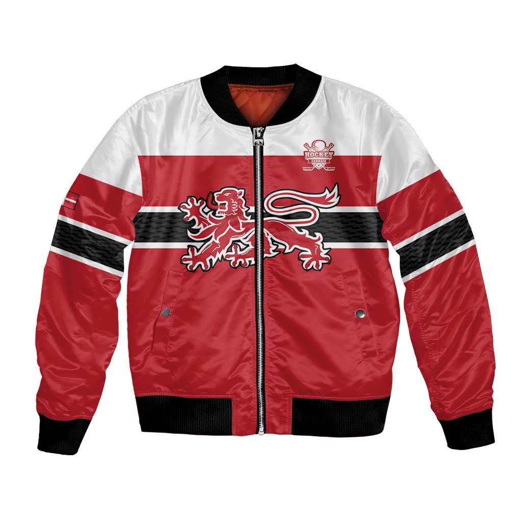 Custom Denmark Ice Hockey 2026 Bomber Jacket Fight for Glory Red Jersey