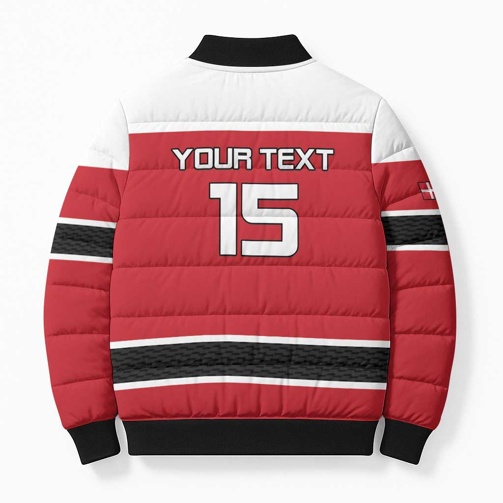 Custom Denmark Ice Hockey 2026 Bomber Puffer Jacket Fight for Glory Red Jersey