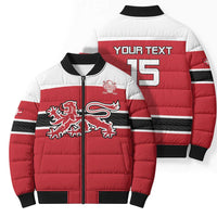 Custom Denmark Ice Hockey 2026 Bomber Puffer Jacket Fight for Glory Red Jersey