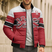 Custom Denmark Ice Hockey 2026 Bomber Puffer Jacket Fight for Glory Red Jersey