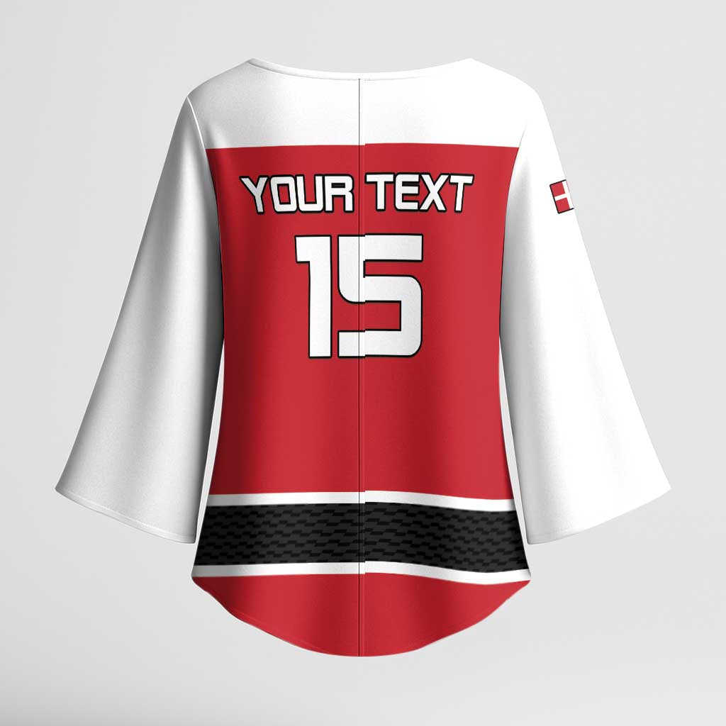 Custom Denmark Ice Hockey 2026 Kimono Sleeve Blouse Fight for Glory Red Jersey