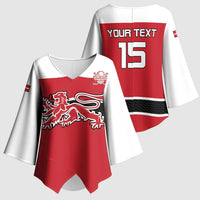 Custom Denmark Ice Hockey 2026 Kimono Sleeve Blouse Fight for Glory Red Jersey