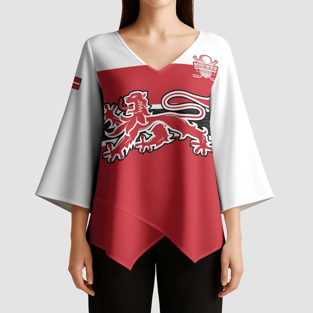 Custom Denmark Ice Hockey 2026 Kimono Sleeve Blouse Fight for Glory Red Jersey