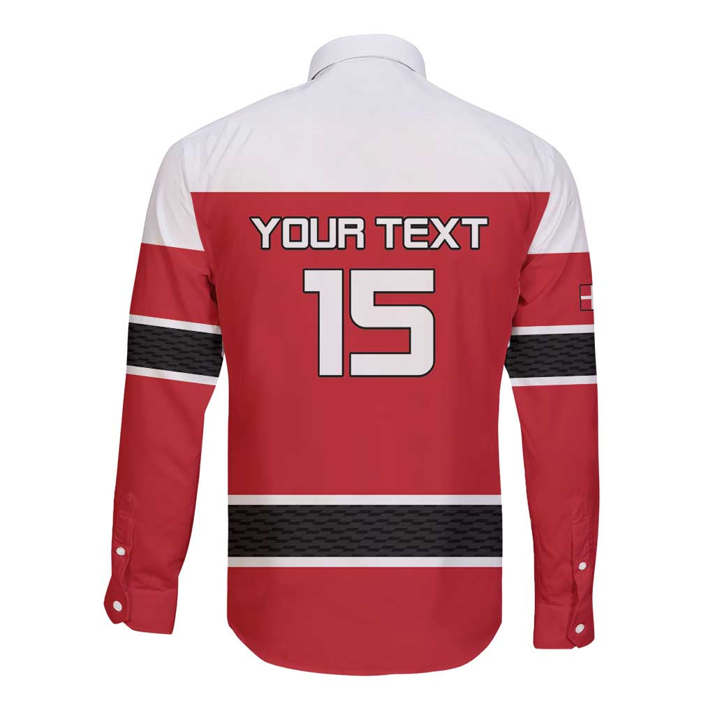 Custom Denmark Ice Hockey 2026 Long Sleeve Button Shirt Fight for Glory Red Jersey