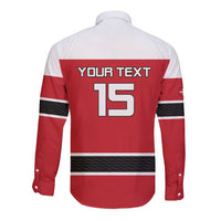 Custom Denmark Ice Hockey 2026 Long Sleeve Button Shirt Fight for Glory Red Jersey