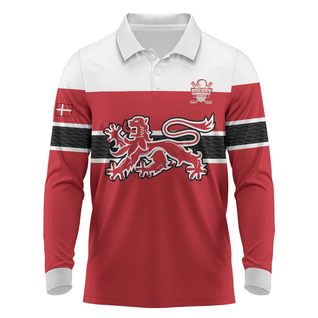 Custom Denmark Ice Hockey 2026 Long Sleeve Polo Shirt Fight for Glory Red Jersey