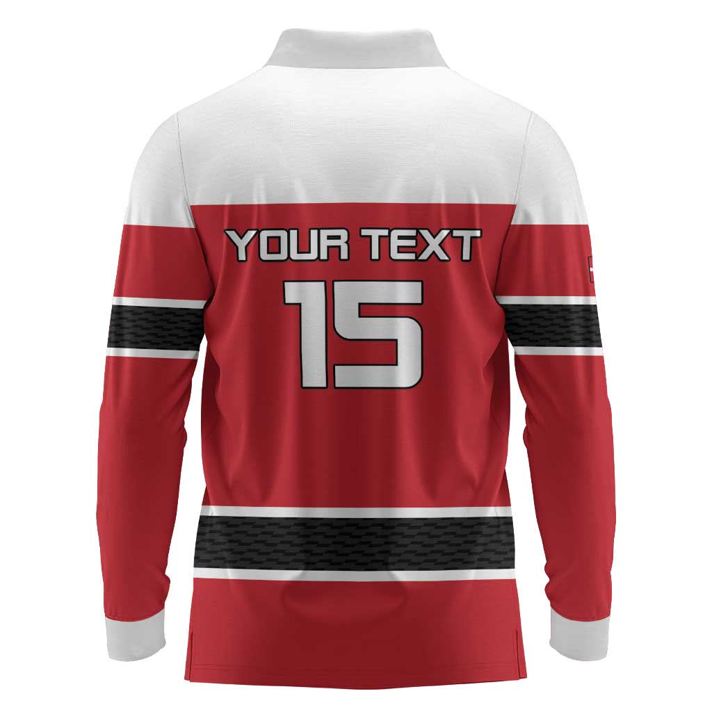 Custom Denmark Ice Hockey 2026 Long Sleeve Polo Shirt Fight for Glory Red Jersey