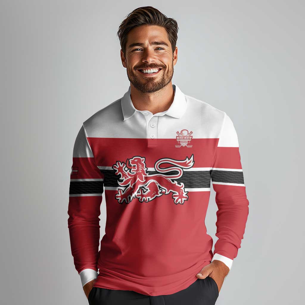 Custom Denmark Ice Hockey 2026 Long Sleeve Polo Shirt Fight for Glory Red Jersey