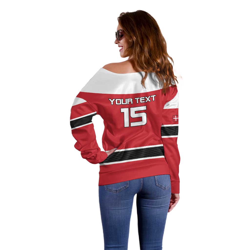 Custom Denmark Ice Hockey 2026 Off Shoulder Sweater Fight for Glory Red Jersey