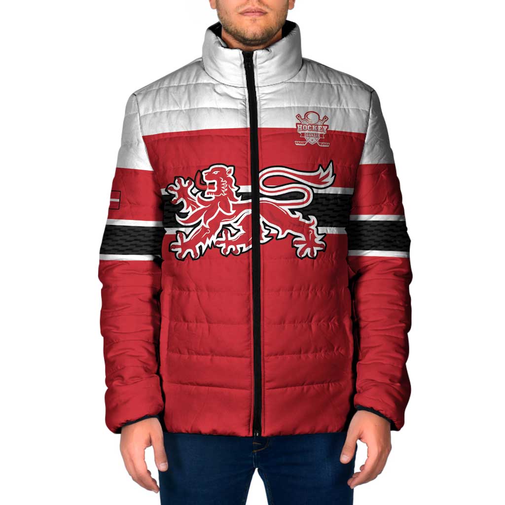 Custom Denmark Ice Hockey 2026 Padded Jacket Fight for Glory Red Jersey